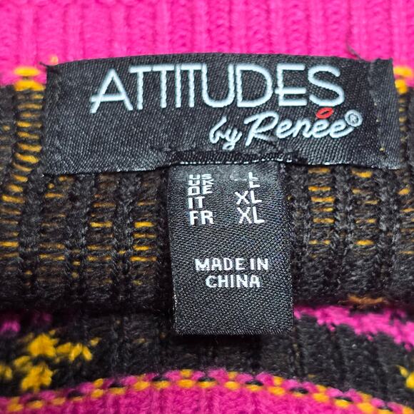 Attitudes By Renee Global Illusions Fair Isle Sweater Crewneck Women's Large - Picture 8 of 8